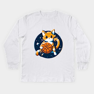 cat basketball Kids Long Sleeve T-Shirt